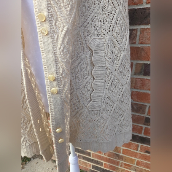 Vintage Aran Knit Capelet Poncho Cream Off White Button Front Japan - Picture 5 of 16
